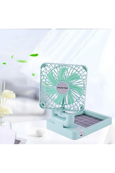 SUKILO Solar Mini Fan with Integrated Solar Panel, USB Type-C Fast Charging, Multi-Speed Portable Desk Fan,