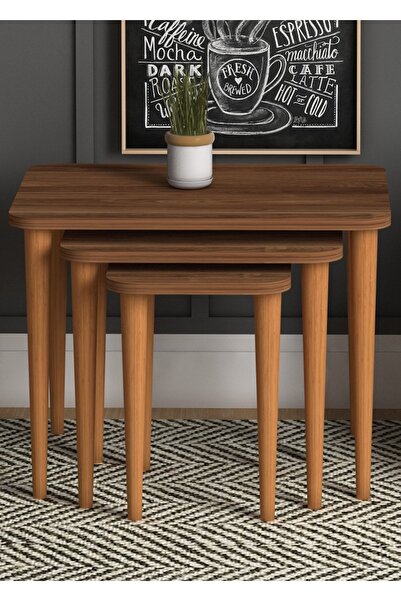 İÇMEK MOBİLYA 3'lü Zigon sehpa Ceviz MDF