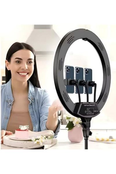 SUKILO 18" Soft Ring LED Light with Remote, 3 Phone Holders, 2700K-6500K Color Temp, USB Charging, S