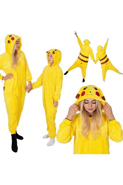 SERSIMO Pijama tip salopeta pentru adulti, model Pikachu, marime S