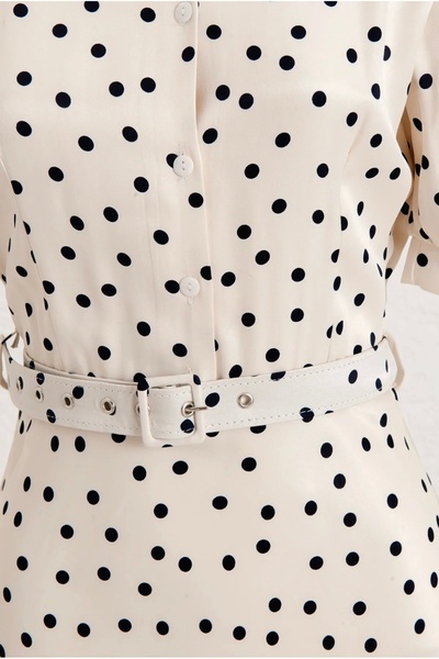 BSL Store EKRU VOLANLI SATEN MİDİ ELBİSE