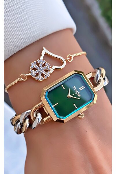 Homies Marka Sarı Gümüş Renk 2 Yıl Garantili Su Geçirmez Kadın Kol Saati - Bileklik Hediyeli