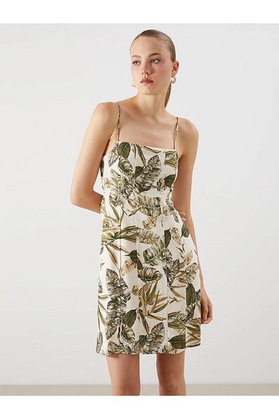 LC Waikiki LCW Vision Mini rochie cu decolteu pătrat din amestec de in floral (S5)