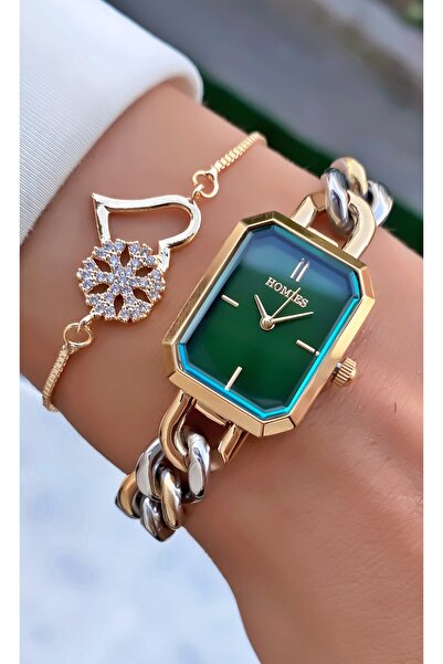 Homies Marka Sarı Gümüş Renk 2 Yıl Garantili Su Geçirmez Kadın Kol Saati - Bileklik Hediyeli