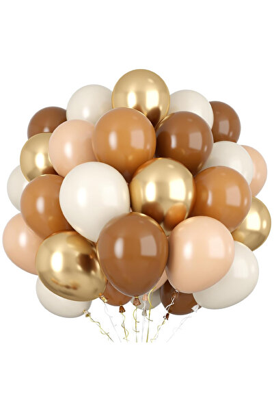 Parti Zamanı Gold Krom Kahverengi Ten Rengi Beyaz Balon Seti 15’li