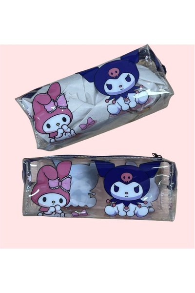 synshop Sanrio Kuromi Şeffaf Kalemlik -17 cm uzunluk -Okul kalemlik