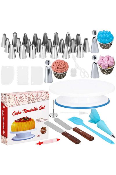 SERSIMO Set patiserie cu platou rotativ, 37 piese cu sabloane pentru ornarea prajiturilor