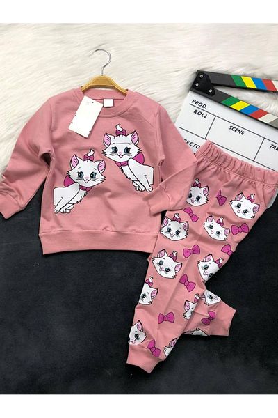 KGN GİYİM Seasonal 2 Thread Girls' Bottom Top Tracksuit Set