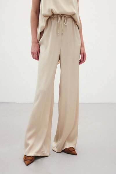 Sateen Штани з підтяжками - Бежеві