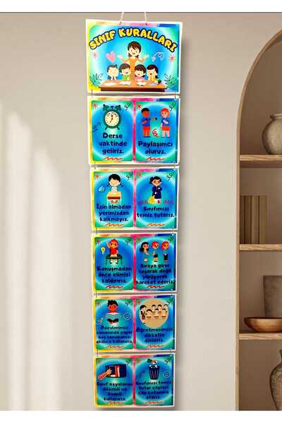 Kozalak Tasarım Sınıf Kuralları Afişi Okul ve Sınıflar için Pvc kaplı 6 parça...