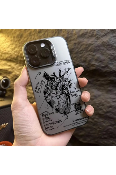 Caseji İphone 15 Pro Uyumlu Anatomik Kalpli Arkası Sert Kenarları Yumuşak Tel...