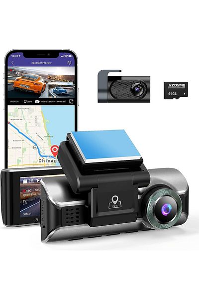 AZDOME Camera auto DVR M550Pro, Dubla, 4K, WiFi, GPS ,5GHz, WDR, G-Sensor, Mod parcare, Card 64