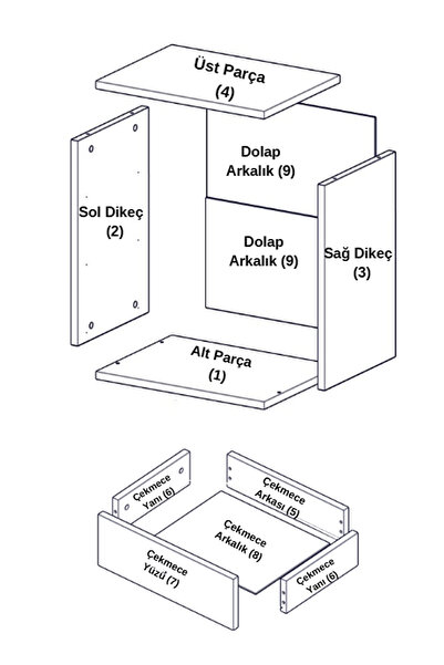MONTENERO Komodin Parlak Beyaz 3 Çekmeceli Country Komodin Yatak Odası