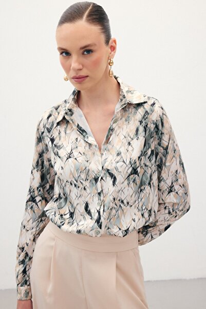 Sateen Сорочка з класичним візерунком - хакі