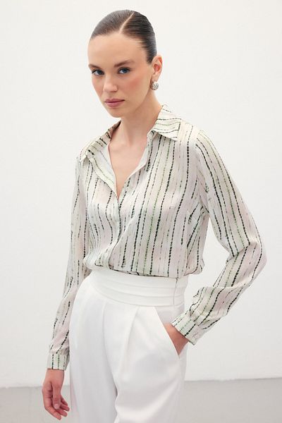 Sateen Patterned Classic Shirt - Green