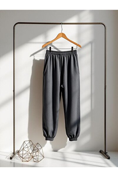 JustBS Ανθρακί Γυναικεία Φόρμα Jogger με Φαρδιά Γραμμή