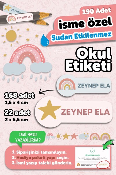 MSticker Okul Etiketi Kalem Defter isimli Etiket Isim Yazılabilen Tatlı Doğa ...