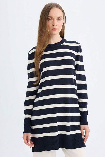 DeFacto Regular Cut Round Neck Striped Tunic