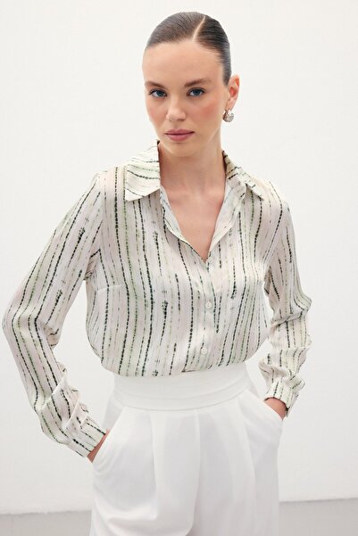 Sateen Desenli Klasik Gömlek - Yeşil