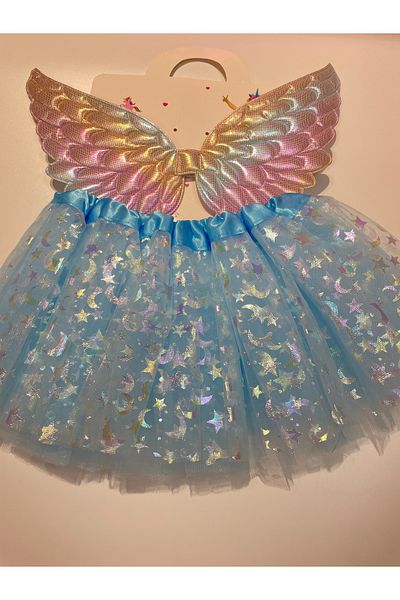 La She Accessories Angel Wings Blue Color Waist and Wing Elasticated Tutu Skirt