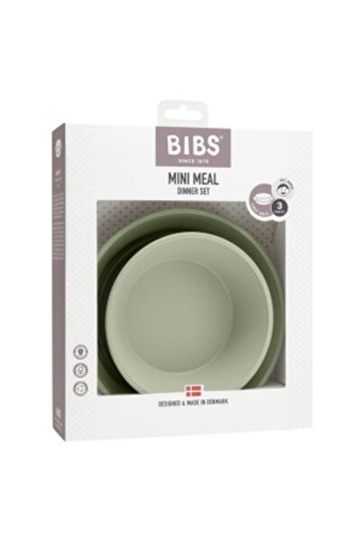 Bibs Feeding and diversification set, plate + bowl with lid, Bibs, Mini Meal, Sage