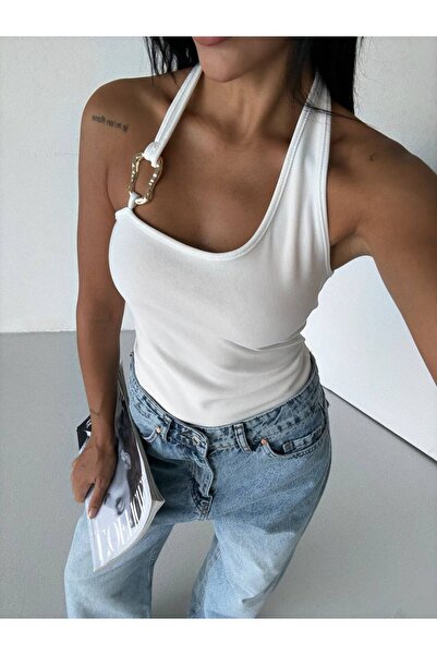 Buklemoda Shoulder Buckle Detail Blouse White