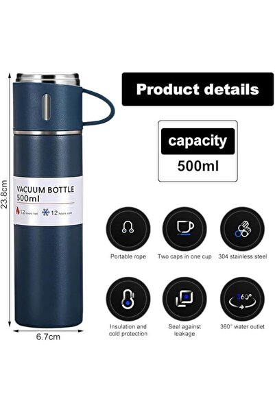 SUKILO 500ml Stainless Steel Thermal Flask – Vacuum Insulated Double Wall Bottle with Handle & Cup