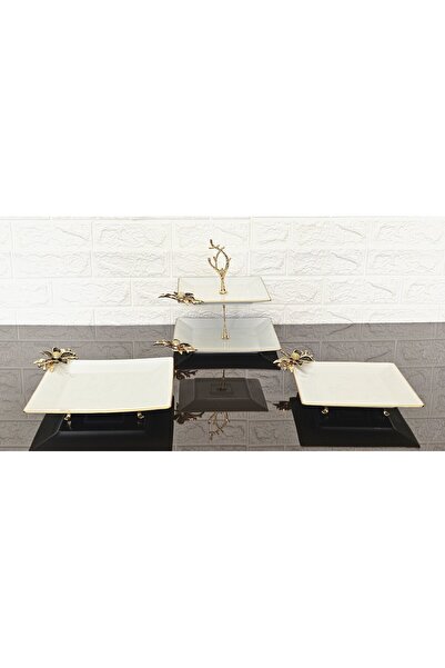 atabey home Porcelain 3 Piece Presentation Plate & Cookie Plate & Footed Presentation Plate Daisy Black Cast