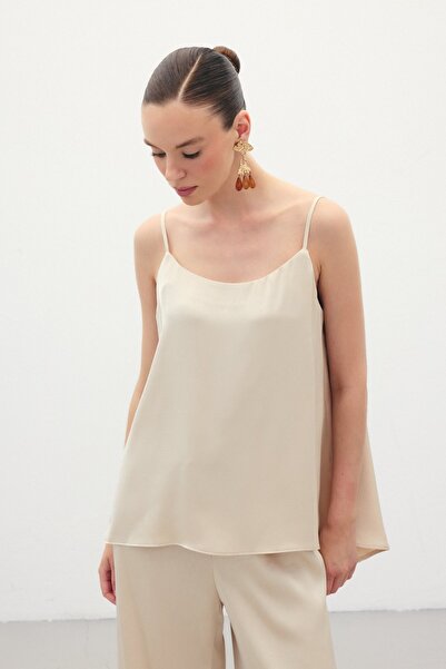 Sateen Блуза з бретелями з атласу - бежева