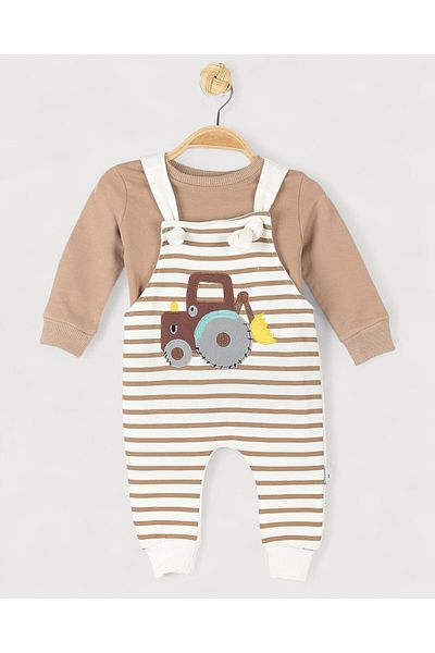 voyyo kids baby Baby Boy Tractor Embroidered 3-18 Months Salopet L Gardener Tuum and Underwear Set of 2
