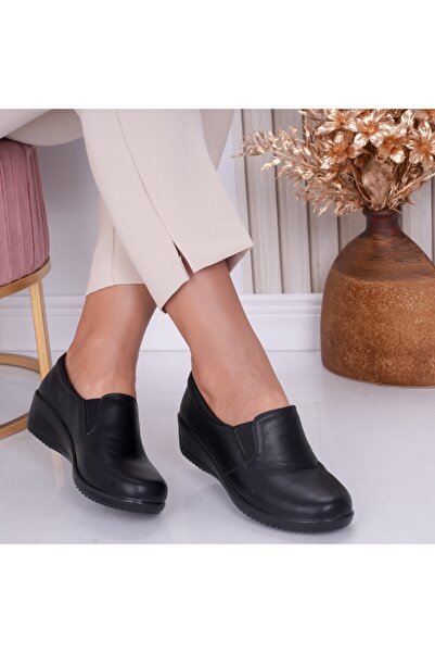 MODA STİL Women's Black Patent Leather Platform Shoes Dari, 40