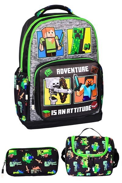 Just Polo JP 3-Piece Primary School Green Printed School Bag with Lunch and Pen Holder for Boys Just Polo