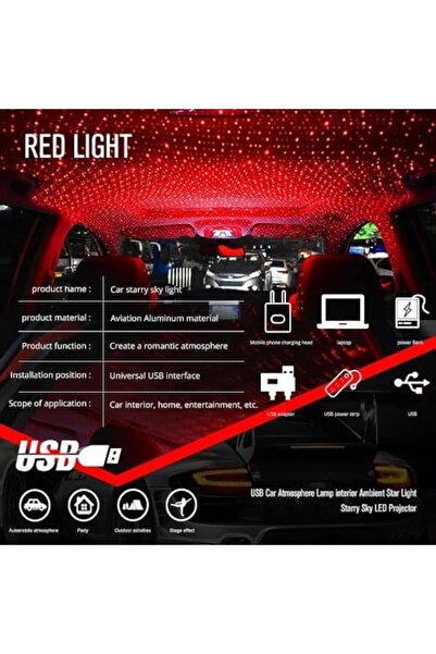 SUKILO USB Car Star Light Projector, Interior Ambient Night Light, Decorative Roof LED Galaxy Lamp f