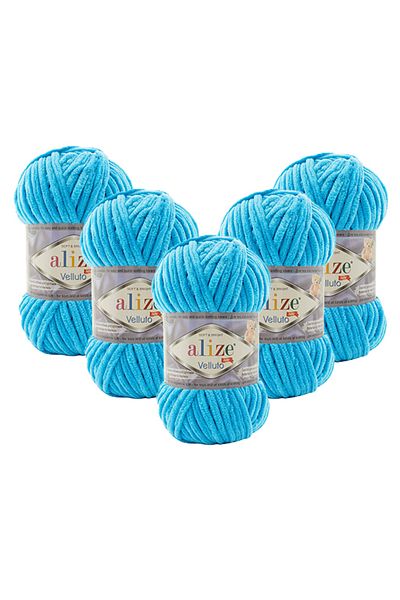 Alize 5 Pieces Velluto Velvet Hand Knitting Yarn 16 Oceans