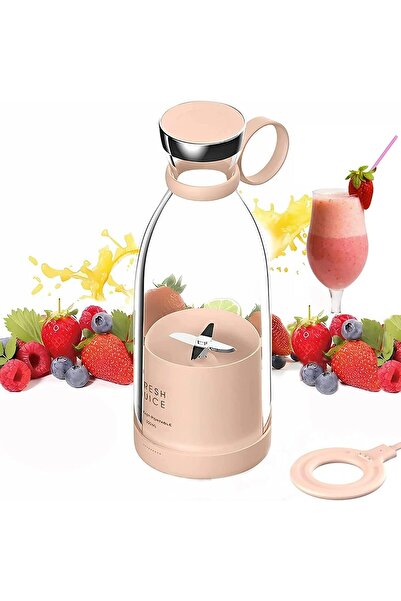 SUKILO خلاط شخصي وردي، خلاط عصائر سموثي محمول، خلاط فواكه صغير قابل لإعادة الشحن عبر USB