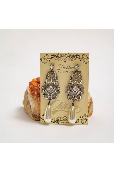 CHARM Cercei „Ivory Drop” – Dantelă metalică și perlă elegantă