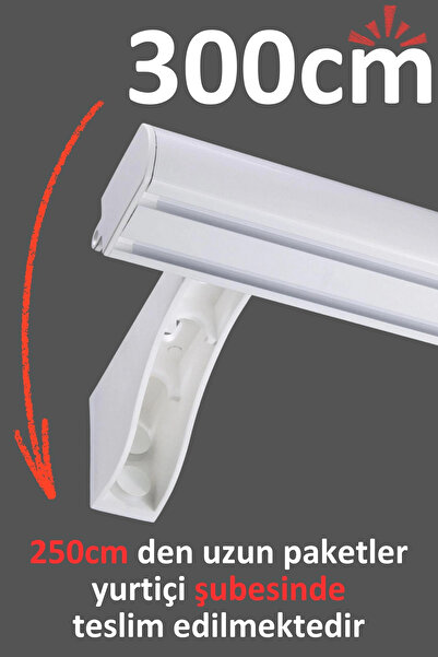 İzen Dekoratif İki Kanallı 300cm Beyaz Alüminyum Ray Takımı (43mm) İkili Korn...