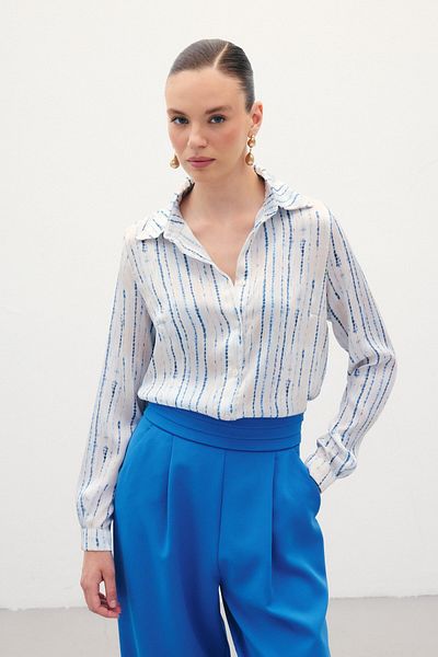 Sateen Cămașă clasică cu model - Sax Blue