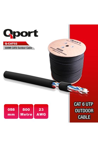Qport 500M ماكاريلا خارجي 23AWG 0.58 ملم كابل أسود (Q-CATO2)