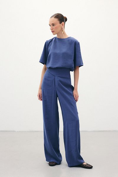 Sateen Belt Detailed Modal Trousers - Indigo