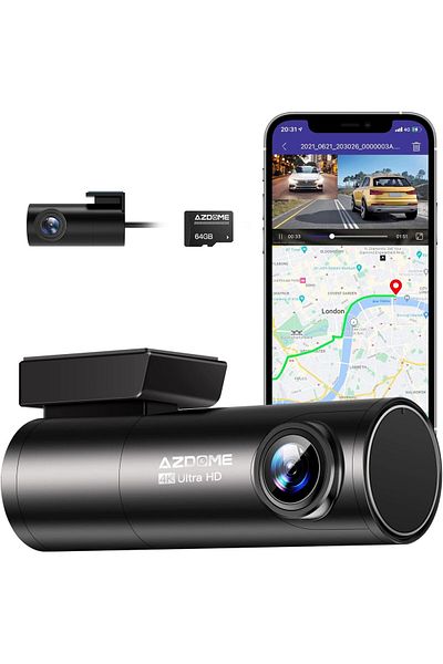 AZDOME Camera auto DVR M300S, Dubla, 4K + 1080P, 5GHz WiFi, GPS, Unghi 170 , Comanda vocala, C