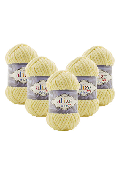 Alize 5 قطع من خيوط الحياكة اليدوية المخملية Velluto 13 أصفر فاتح