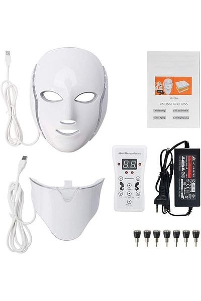 SUKILO LED Face Mask with Neck Coverage, 7 Color Light Therapy Mask for Skin Rejuvenation, Anti-Agin