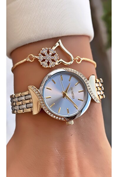 Homies Double Color Women's Wristwatch Stone Heart Bracelet Set – Water Resistant, Stylish Gift Boxed