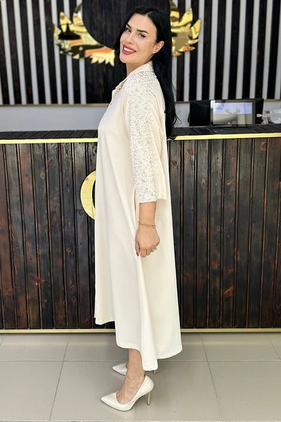 GÖKSEL Pearl and Stone Buttoned Dress with Stone Plus Size