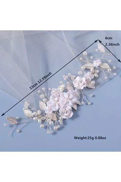 seltuğ Floral Pearl Bridal Hair Accessory Leaf Hairband