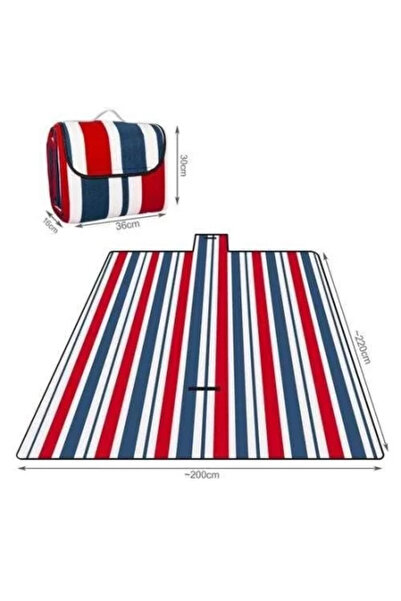 JollyMag Picnic Blanket, Striped Pattern, Red, White, Blue, 200 x 220 cm