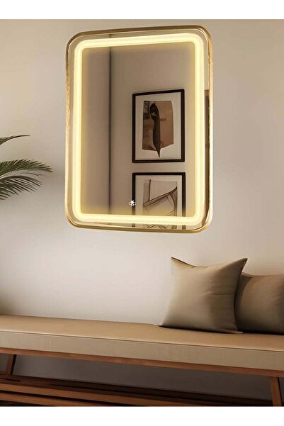 Taimi Wall Mirror70x70cm-Elegant Design Mirror with 3-Front Light Levels Golden Frame-For Makeup,Enterway