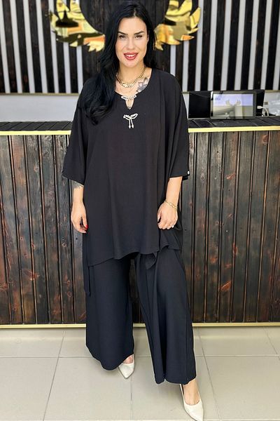 GÖKSEL Stone Bow Detail Asymmetric Tunic Set Large Size