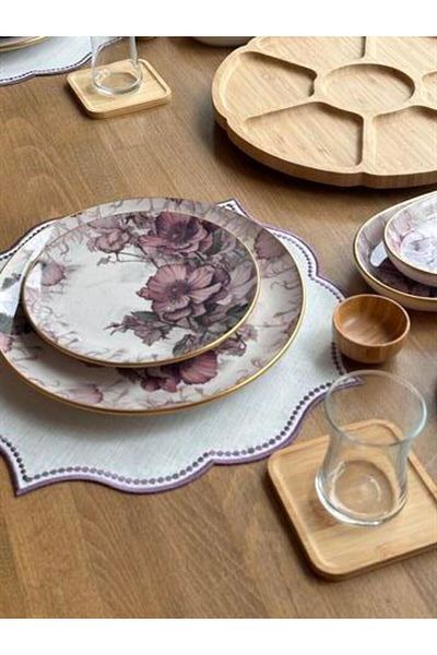 ROSSEV Breakfast Set Purple Rose 42 Pieces for 6 People